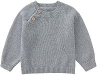 pureborn Baby Toddler Boys Girls Pullover Sweater Cotton Knit Button Closure Sweaters, Solid Gray, 3-6 Months