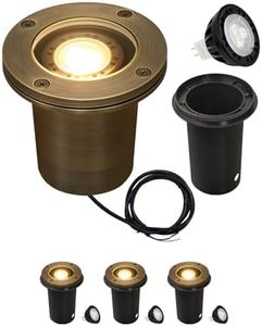 MALORY Brass Landscape Well Lights,(φ99 mm) 12V Low Voltage Outdoor In Ground Lights,Heavy Outdoor Lighting for Pathway, Driveway and Garden (Full Brass -01A, 4-Pack with Bulb)