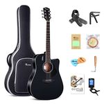 Rosen Solid Top Dreadnought Acoustic Guitar 41 Inches Spruce Guitar Beginner Bundle with Book, Padded Bag, Strings, Picks, Tuner, Hexwrench, Strap, Polishing Cloth, Black