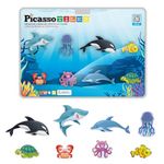 PicassoTiles 8pc Magnet Tile Building Blocks 8 Marine Animal Action Figures Compatible Magnetic Accessory Playset Tiles Kids Toys STEM Educational Learning Preschool Toddler Girls Boys Age 3+ PTA25