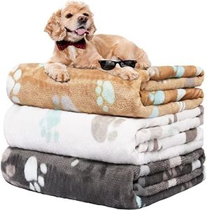 Rezutan Blankets for Dogs,3 Pack Dog Blankets for Medium,Large Dog Washable,Soft Dog Fleece Blanket,Cute Paw Print,Pet Blankets for Dog,Cat Kennel Crate Bed,106x76CM(Grey/1White/Brown)