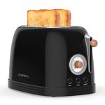 CROWNFUL 2-Slice Toaster, 1.5 In Extra Wide Slots Toaster, Retro Stainless Steel with 6-Shade Settings, Bagel, Cancel, Defrost, Reheat Function, Removal Crumb Tray, Black