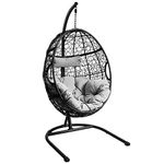 Giantex Hanging Egg Chair, Swing Chair with C Hammock Stand Set, Hammock Chair with Soft Seat Cushion & Pillow, Multifunctional Hanging Chairs for Outdoor Indoor Bedroom (Gray)