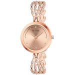 Matrix Stainless Steel Daisy Collection | Stone Studded Rose Gold Dial With Stone Studded Bracelet Chain Analog Watch For Women & Girls, Bandcolor-Rose Gold