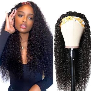 Punmasa Headband Wig Human Hair Deep Wave 24 inch None Lace Front Wig Human Hair Machine Made Wigs Glueless Curly Hair Headband Half Wigs for Black Women Human Hair Natural Color