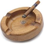 100% Face Wood Cigar Ashtray For Men,Durable Solid 4 Slot Cigar Holder,Large Heavy Outdoor Wooden Cigar Ashtrays For Patio,Wooden Cigar Ash Tray For Home Office Decoration,Cigars Gift (Round)
