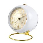 Desk Clock for Shelf Bedroom Office， Small Table Analog Alarm Clocks Gold Vintage Metal Aesthetic Living Room Decor Clock Silent Mini Digital dial Cute Clocks （White）