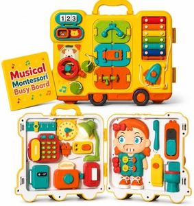 Musical Montessori Busy Board for 1 Year Old to 4 Years Old | 8-in-1 Sensory Gameplay | Educational Toys for Babies | Fine Motor Skills, Thinking & Senses | Toddler Busy Board Gift for Girls & Boys