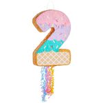 Number 2 Pull String Pinata for Ice Birthday Party (13 x 16.5 In)