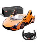 BEZGAR Remote Control Car - 1:14 Lambo Sián FKP 37 Electric Sport Racing Toy Car with Open Door, 2.4Ghz Licensed RC Car Series for Girls and Boys Age 8 9 10 11 12 Years Holiday Ideas Gift (Orange)