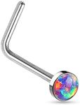 FIFTH CUE 20G Synthetic Opal Set Flat Top PVD Over 316L Surgical Steel L bend Stud Nose Rings (Steel/Purple)