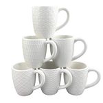 Schliersee 12 OZ White Ceramic Coffee Mugs Set of 6, Stylish Embossed Coffee Cups Set for Coffee, Tea, Milk, Cocoa, Cereal