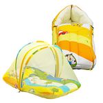 LuvLap Cotton Baby Mattress with Mosquito Net & 3 in 1 Baby Sleeping Day_Bed Bag Cum Carry Nest Combo, Cars Print, 78X45X40Cm (Yellow)