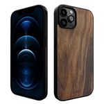 iATO iPhone 12 & 12 Pro Wood Case. Unique & Classy Shockproof Protective Cover. Wireless Charging Compatible Real Wooden Overlay on Soft Black TPU - Natural Walnut