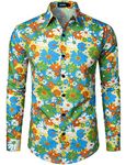 JOGAL Mens Regular fit Floral Dress Shirt Long Sleeve Printed Casual Button Down Shirts Yellow Daisy Medium