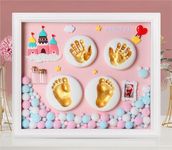 PATPAT® Baby Clay Footprint & Hand Print Kit Golden Paints Baby Hand & Foot Clay Kit with 12 Inches Photo Frame & Accessories Newborn Handprint and Footprint Clay Kit