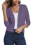 Urban CoCo Women's 3/4 Sleeve Cropped Cardigan Sweater Elegant Shrugs for Women (2XL,Purple)