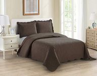 Home Collection 3pc Full/Queen Over Size Luxury Embossed Bedspread Set Light Weight Solid Dark Brown New