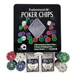 NHR Professional Poker Chips, 100 Pcs Dual-Toned Poker Chips with Case, 2 Decks of Cards + 1 Dealer Button (10+ Years, Multicolor)