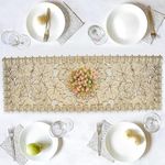 Kuber Industries Table Runner | Rectangular Leather Runner for Party, Wedding, Family Dinners | Dining Table Runner | Kitchen Runner | Coffee Table Runner | Center Table Runner | Leaf | Golden