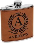 Personalized Leatherette Flask - 6 oz Engraved Name Monogram Flask - Custom Gifts for Men - Personalized Flask For Him - Personalized Birthday, Anniversary, Father’s Day Gift - 4 Colors & 9 Designs