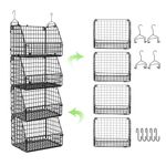 WELLMINER 4 Tier Hanging Closet Organizers Storage Shelves Organization, Stackable Wire Storage Baskets for Kitchen Closet Pantry, Wall Mount Metal Basket Bins, Clothing Vegetable & Fruit Organizer