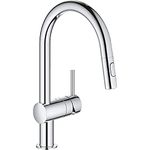 GROHE Minta – Kitchen Sink Pull-Out Dual Spray Mixer Tap (High C-Spout, 360° Swivel Range, 46 mm Ceramic Cartridge, Min. Recommended Pressure 1.0 Bar, Tails 1/2 Inch), Size 379 mm, Chrome, 31862000