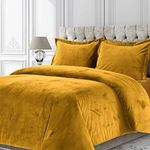 Tribeca Living Venice Velvet Oversized Duvet Set, Luxurious 2-Piece Twin Bedding, Super Soft Velvet with Hidden Button Closure, Gold