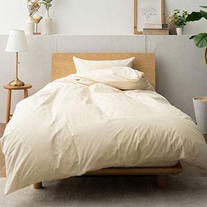 EMOOR - Set copripiumino in 100% cotone, con lenzuolo con angoli (3 pezzi) singolo, antibatterico, resistente agli acari e agli odori, prodotto in Giappone, bianco latte