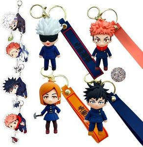 TFYU Jujutsu Kais. Llavero de figura Satoru Gojo con colgante de llavero, bolso de mano, coche y mochila con calcomanías de personajes de dibujos animados, 18 piezas, color, 1