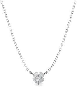 TURQ N TAUPE 925 Sterling Silver Clover Leaf Micro-Pave Set Cubic Zorconia Pendant Necklace of 18-Inches for Women and Girls