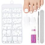 White Press On Toenails - 120pcs False Toenails With Glue, Nail File And Cuticle Pusher - Square Fake Toe Nails Extensions Kit - Full Cover Acrylic Stick On Toenails For Women Nail Art DIY Gift