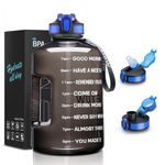 ETDW 1Gallon Water Bottle with Straw and Chug Lid, 128oz Motivational Water Bottle with Time Marker, Leakproof Drinking Bottle with Handle for Fitness, Gym, Yoga and Outdoor(BLACK 2LIDS)