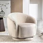 Container Furniture Direct Modern Barrel Swivel Chair with Plush Velvet Upholstery and Smooth 360° Rotation, Round Accent One-Seater Sofa for Living Room, Bedroom and Office, Ivory