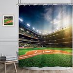 Riyidecor Baseball Field Shower Curtain 60Wx72H Inch Professional Sports Grand Green Arena Playground for Teen Boys Man Fans Bathroom Decor Fabric Polyester Waterproof 12 Pack Hooks RYD-LMHQQ-70327