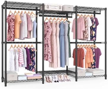 SONGMICS Heavy-Duty Clothes Rack, Garment Rack, Portable Closet, 86.4-Inch Wide Clothing Rack with Adjustable Mesh Shelves and Hanging Rails, Ink Black ULGR434B01