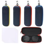 4 Pack Portable Glasses Case Hard Shell Eyeglasses Protective Case Denim Travel Zipper Sunglasses Case Eyewear Storage With 4 Cleaning Cloths for Men and Women (4 Colors)