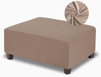 NeColorLife Velvet Ottoman Cover Rectangle,Storage Ottoman Slipcover Rectangular Thick Stretchable Footrest Stool Covers with Elastic Band(Large Size,Taupe)