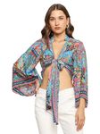 KE Kanha exportsWomen’s and Girls/Ladies Wrap Around Tops Beach wear Tunic Top V Neck Silk Casual Sleeve Printed Top Relaxed Fit Free Size (Picton Blue 101)