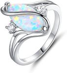 Barzel 18K White Gold Plated Created Fire Opal Ring With Cubic Zirconia Accents (White Gold Fire Opal, 10)