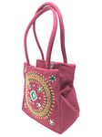 srishopify handicrafts hand bags small size stylish Banjara Traditional Mini Hand carry bag Purse Cotton handmade 9x6x4 Inch Brown (original Mirror work and Thread Work Purse)