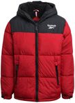 Reebok Boys' Winter Jacket – Heavyweight Quilted Puffer Parka Coat - Weather Resistant Ski Jacket for Boys (8-20), Black/Red, 10-12