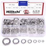 Hilitchi 410-Pcs [8-Size] 304 Stainless Steel Spring Lock Washer Assortment Set - Size included: M2 M2.5 M3 M4 M5 M6 M8 M10