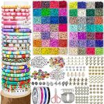 14000pcs Clay Beads for Bracelet Making Kit 56 Colors Heishi Beads Flat Round Polymer Clay Beads for Jewelry Making Kit with Letter Beads, Pendant, Jump Rings and Elastic Strings