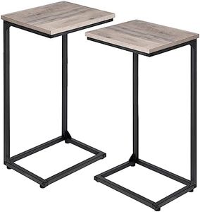 AMHANCIBLE C-Shaped End Table Set of 2, Couch Tables That Slide Under, TV Trays, Side Table for Small Space, Bedside Tables for Living Room, Bedroom, Metal Frame, Grey HET02BGY