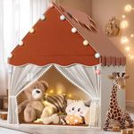 EagleStone Kids Play Tent with Star Light and Padded Mat, Playhouse for Kids, Neutral Color Play Room Furniture, Indoor Bed Tent Gift Toys for Toddle,Boys, Girls, Youth, Teens