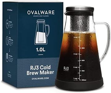 Ovalware Airtight Cold Brew Iced Coffee Maker and Tea Infuser with Spout - 1.0L / 1010ml RJ3 Brewing Glass Carafe with Removable Stainless Steel Filter