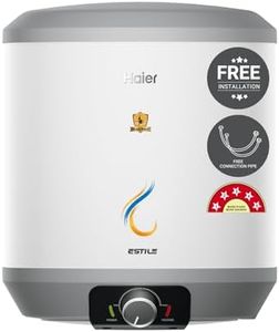 Haier Estile 2200W 15 Litre Faster Heating Storage Geyser Vertical 5 Star Water Heater for Home with Pipe Free Installation ABS Body| Shock Proof| Glasslined Tank| Suitable High Rise Buildings
