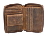 StarHide Mens RFID Blocking Full Zip Around Distressed Hunter Leather Coin Pocket Wallet 720 (Brown)