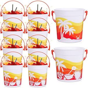 Lallisa 20 Pcs 32oz Cocktail Rum Buckets for Drinks 4.69 x 3.78 x 4.8 Inches Plastic Bucket Drink Buckets for Parties with Handles Drinks Buckets Reusable Smoothie Bucket Multifunctional Punch Bowls